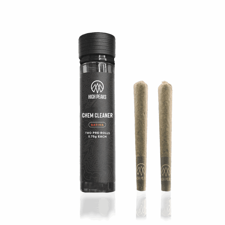 Image of two Chem Cleaner Pre-rolls, next to the glass jar that holds them