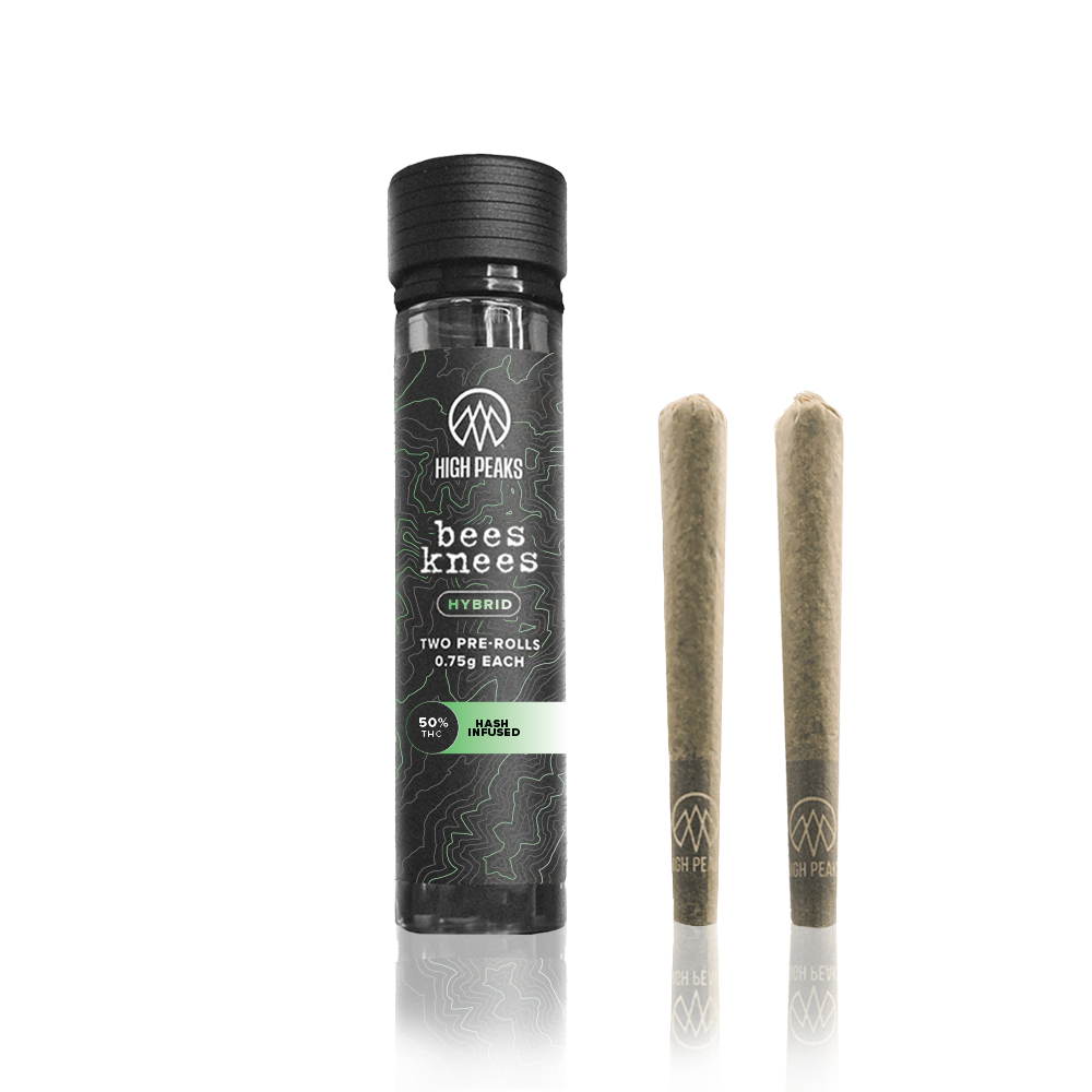 High Peaks infused Bees Knees pre rolls next to glass jar