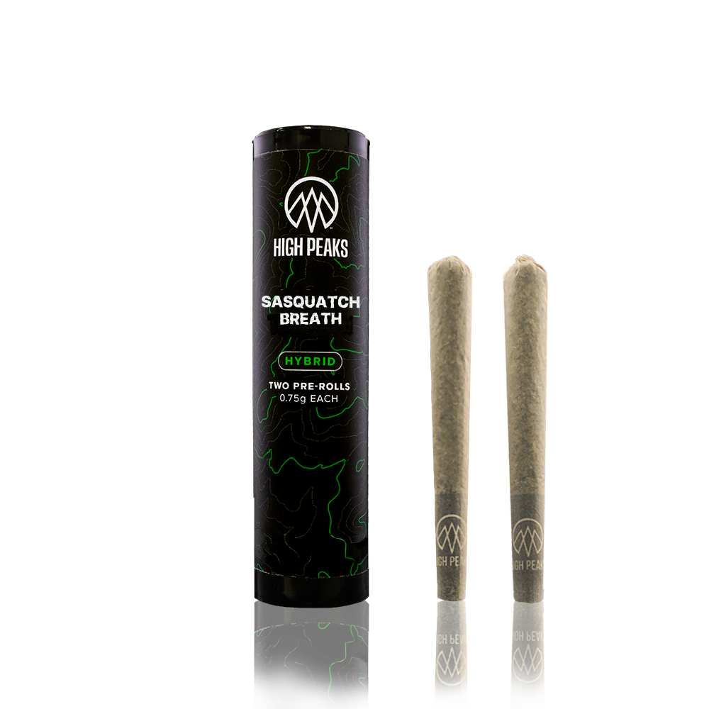 High Peaks Sasquatch breath pre roll tube and 2 pre-rolls